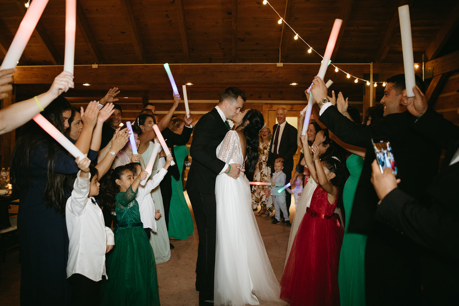 bride and groom wedding exit glow sticks