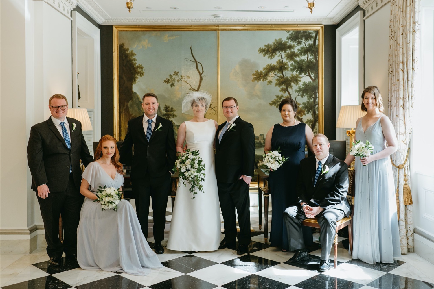 bridal party groomsmen and bridesmaids intimate wedding the jefferson hotel