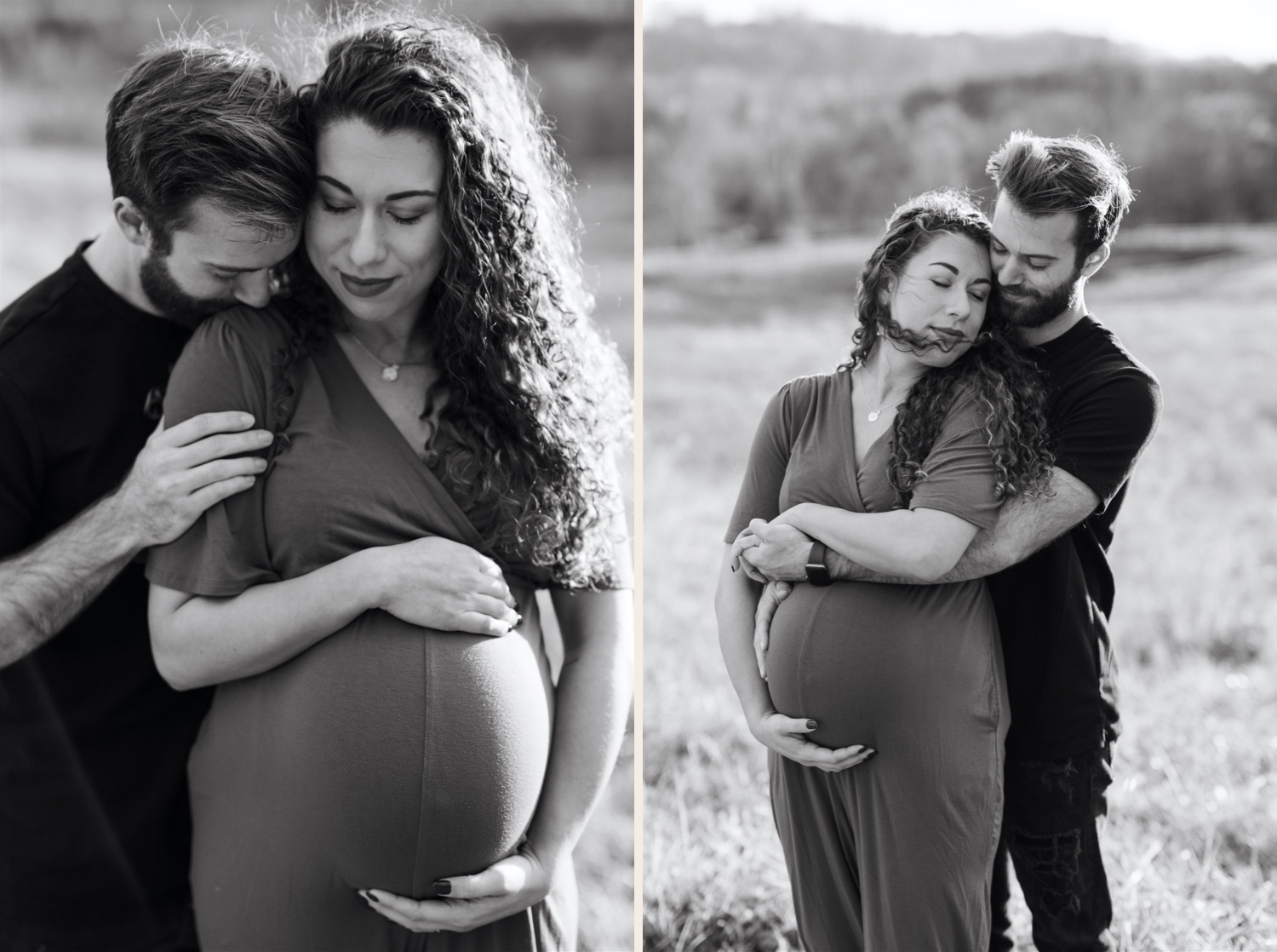 black and white cromwell valley maternity session couple hugging