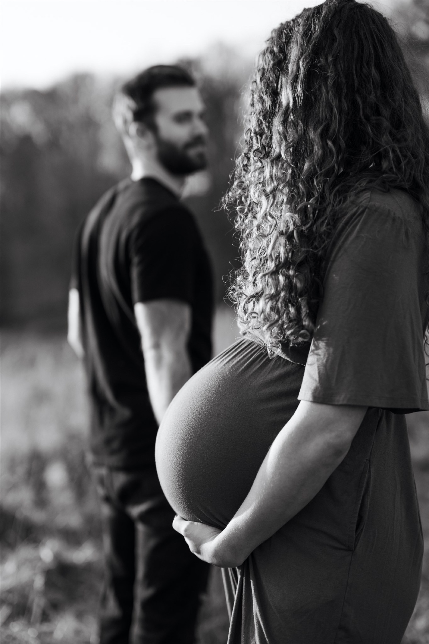 black and white wife baby bump foreground