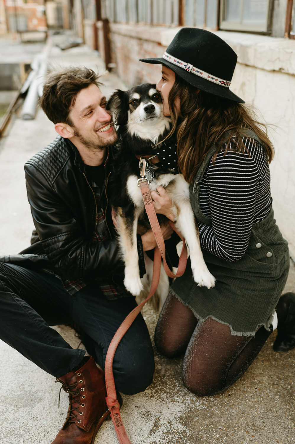 engagement photos with your dog couple hugging dog