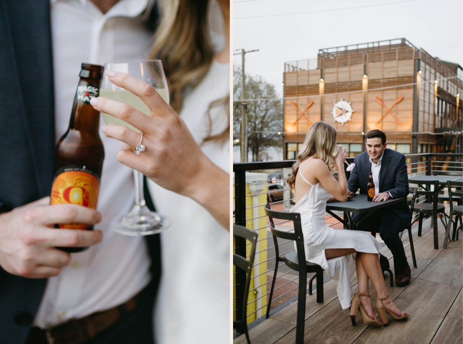 old town alexandria engagement couple sharing drinks ring details