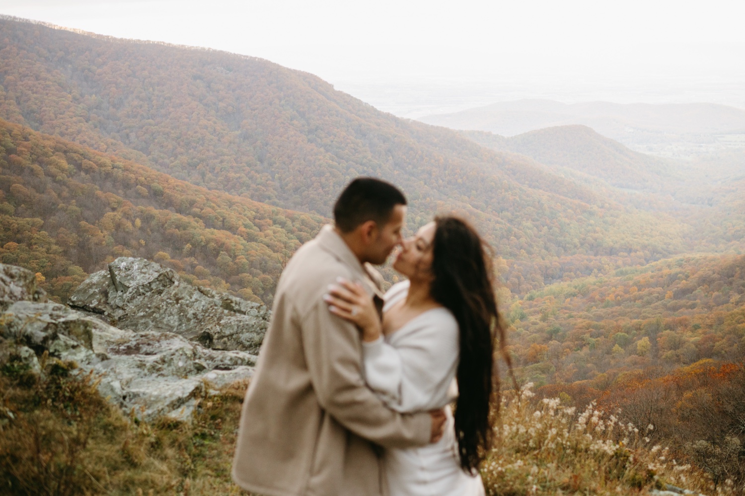 Shenandoah engagement couple dancing on mountain overlook