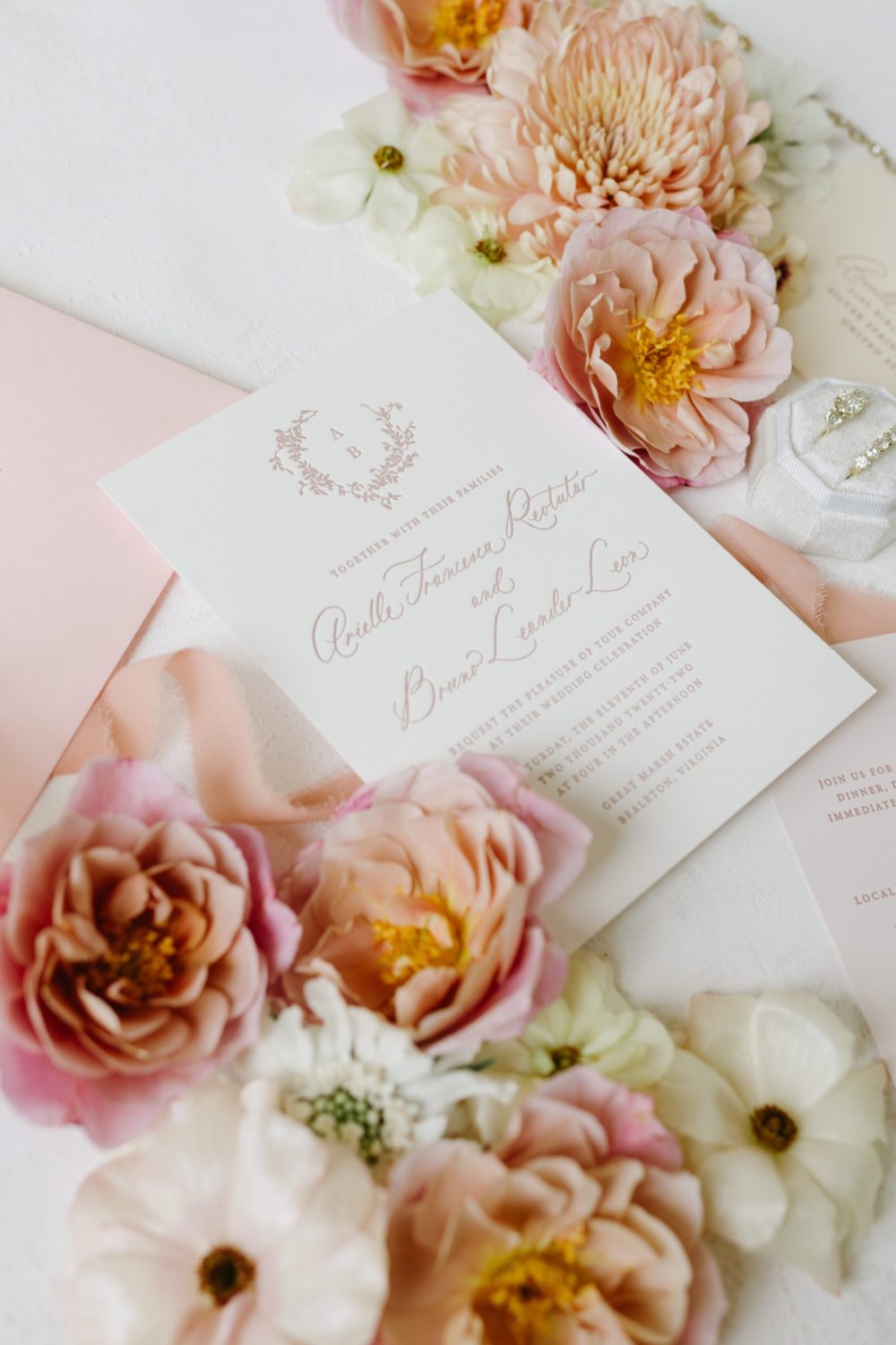 soiree great marsh estate wedding invitation details florals