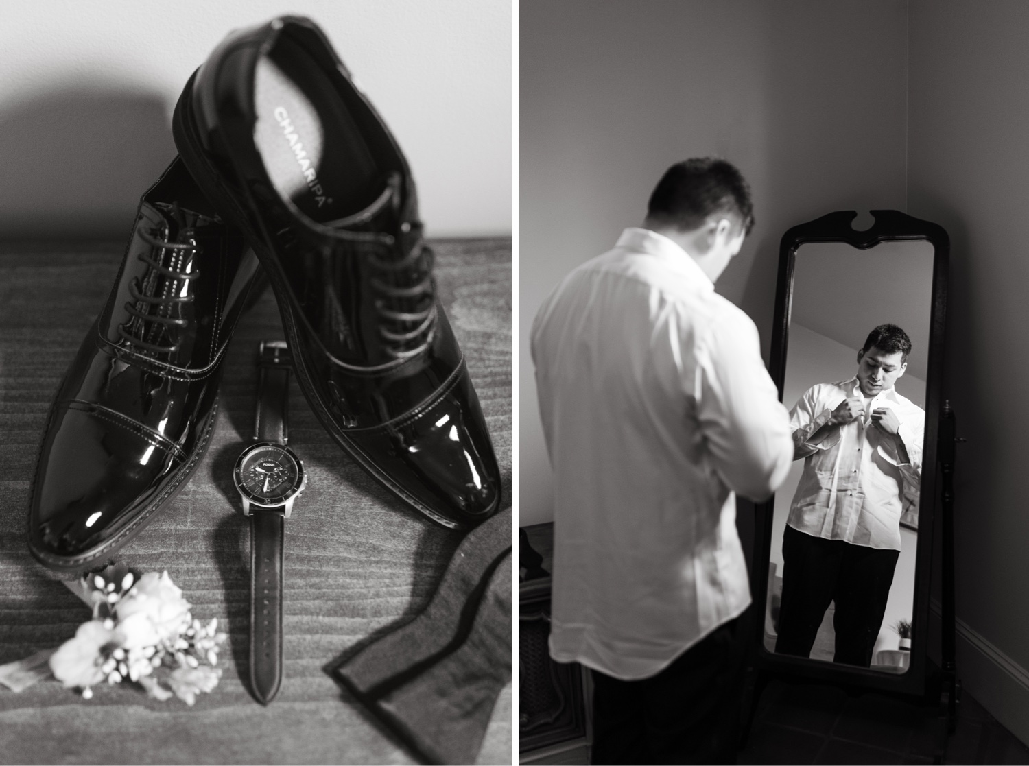 black and white soiree great marsh estate groom details getting ready