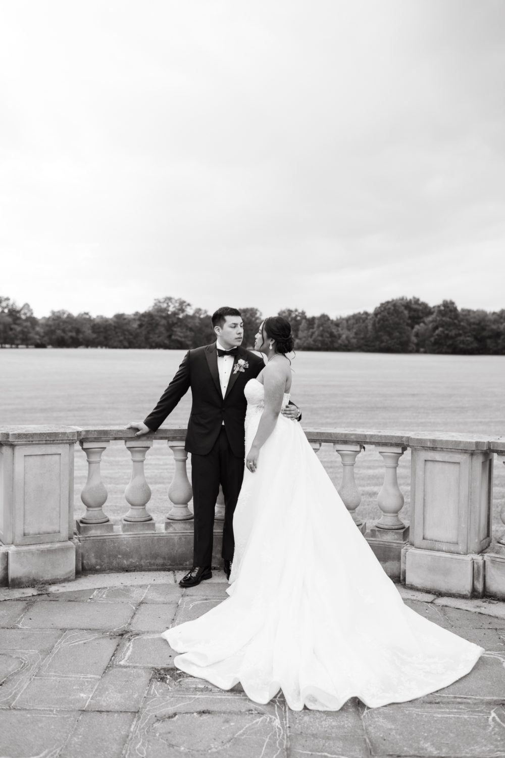 black and white soiree great marsh estate bride and groom pose