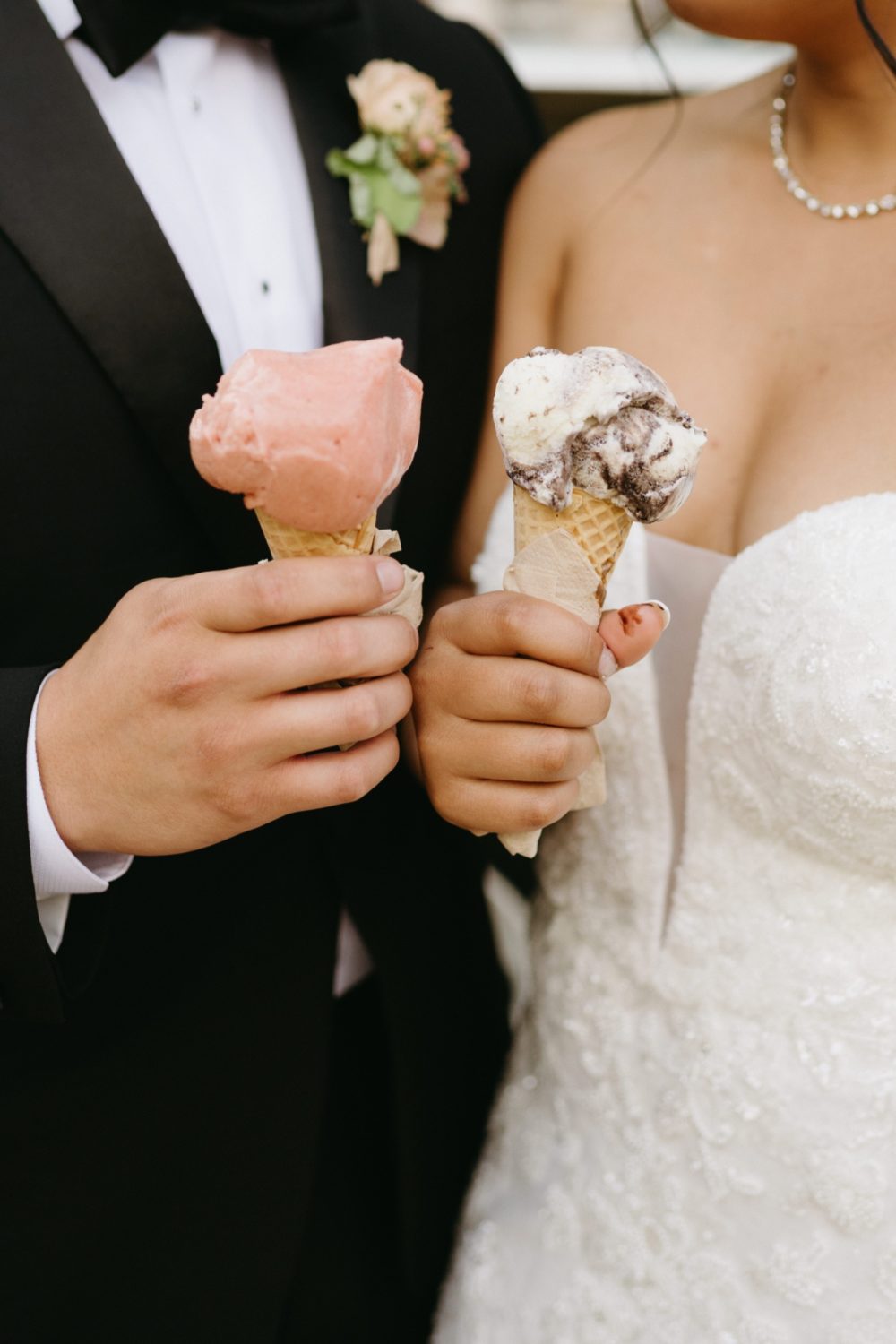 soiree great marsh estate bride and groom holding ice cream