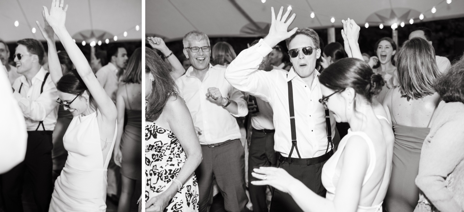 black and white woodstock inn wedding bride and groom dancing reception
