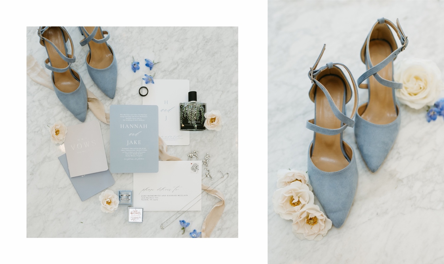 ivy rose barn wedding details dusty blue heels