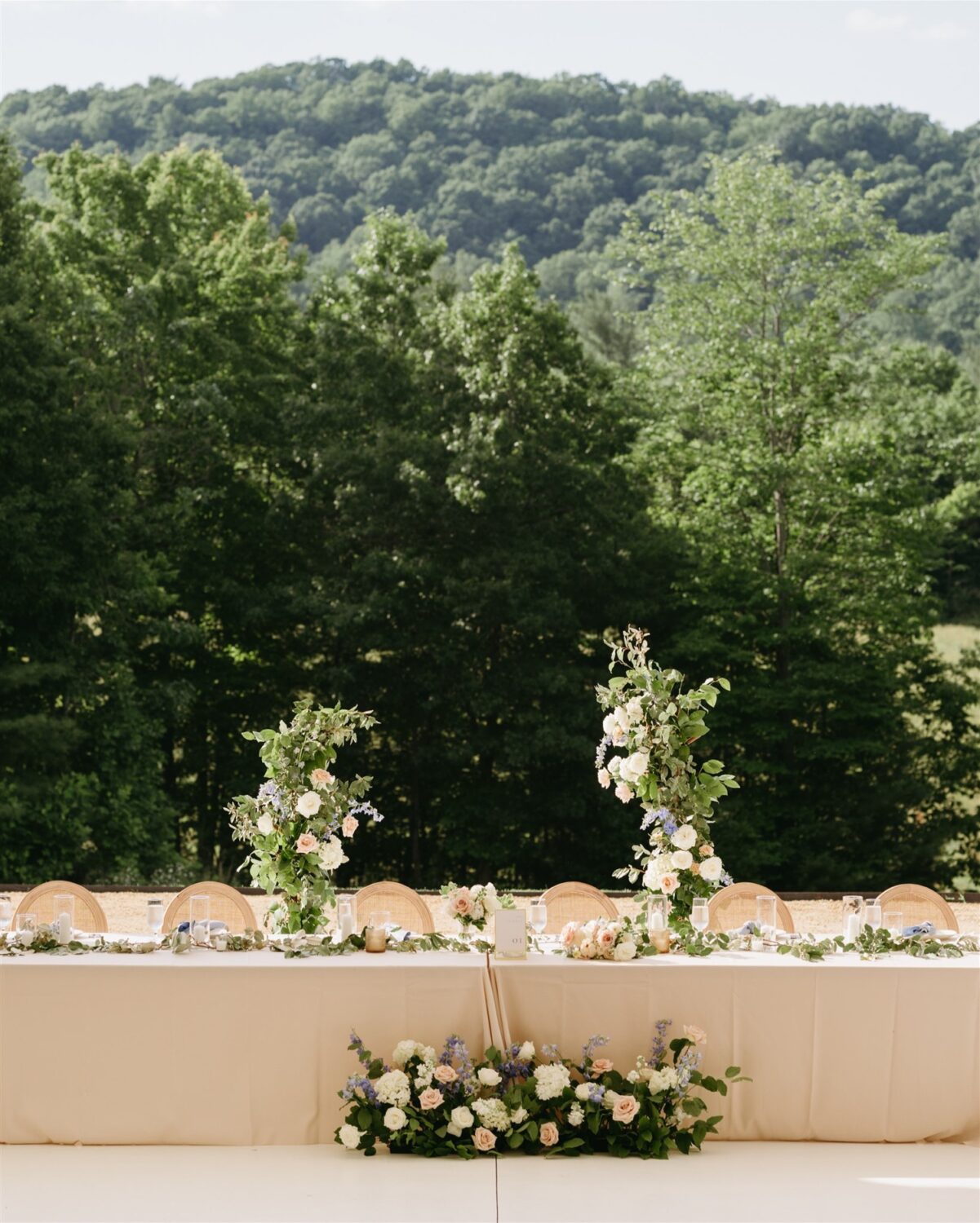 wedding party table floral design backdrop