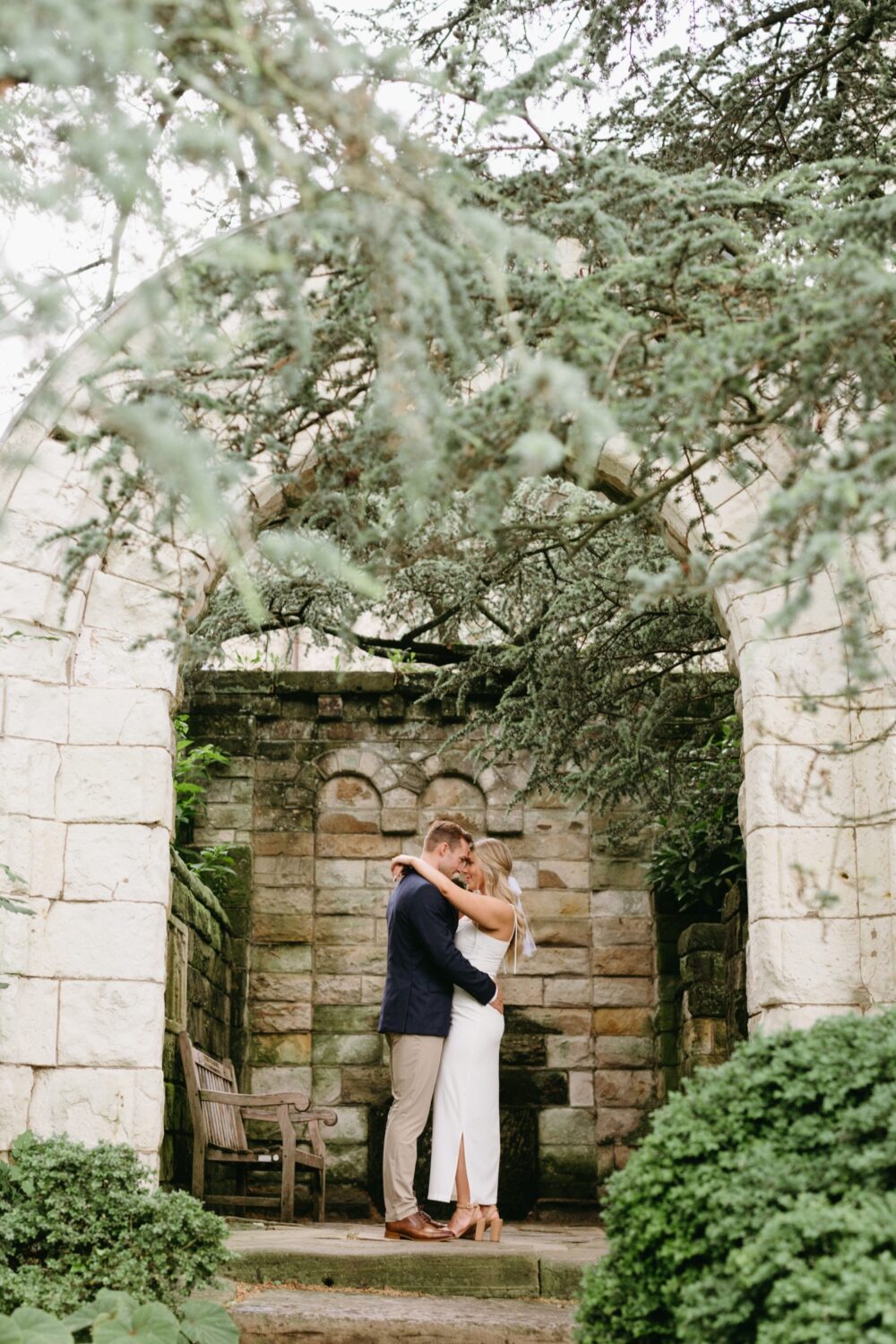 bishop gardens washington dc bride and groom to be hugging touching foreheads