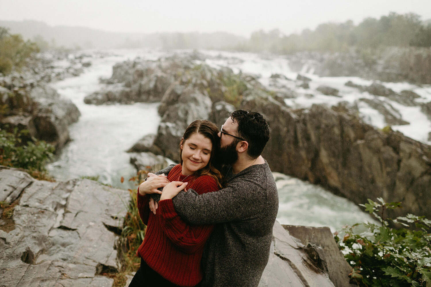engaged couple embracing each other great falls park northern virginia engagement session locations