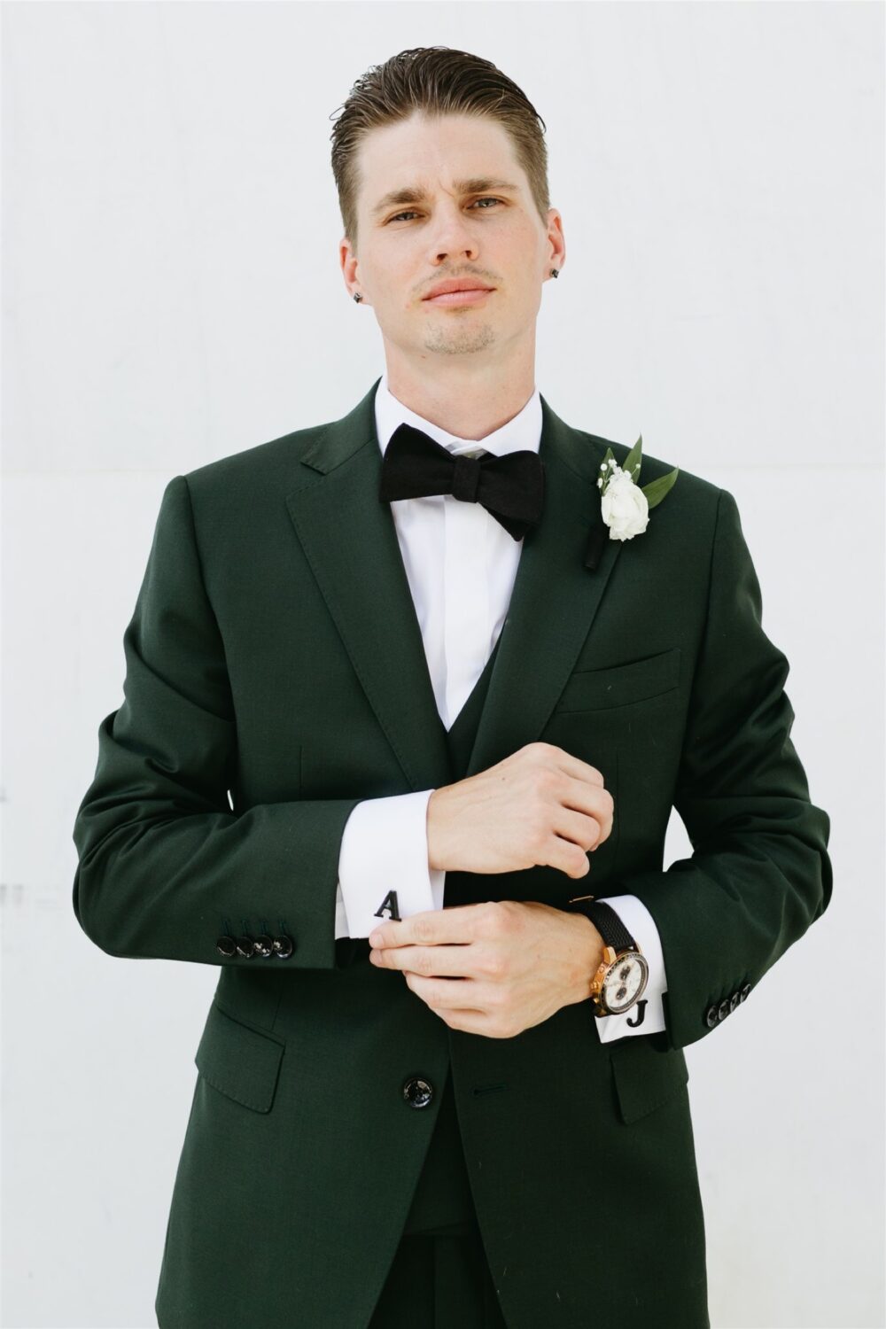 groom portrait custom suit and cufflinks