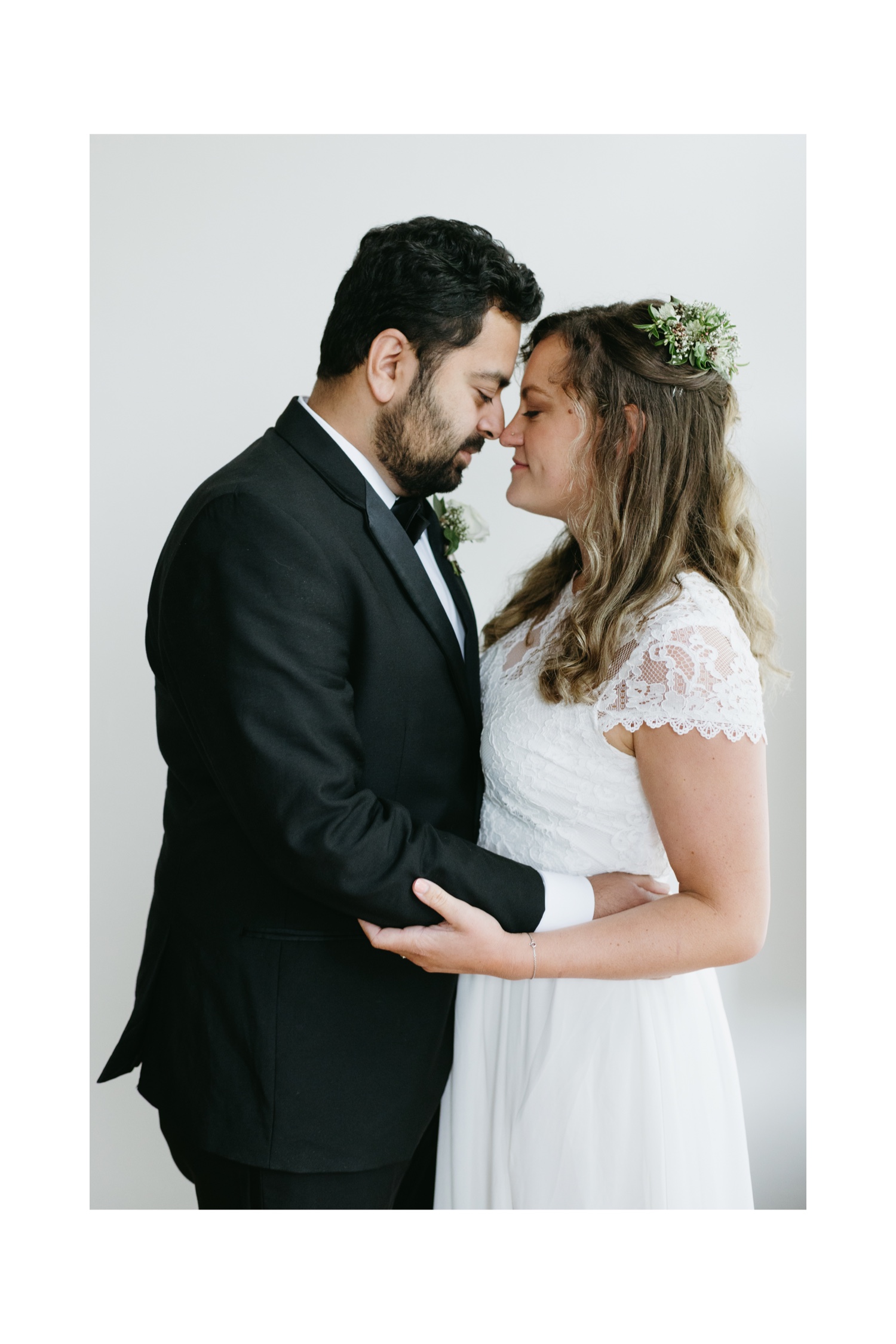 Rawlings Conservatory Baltimore Elopement bride and groom touching noses portrait