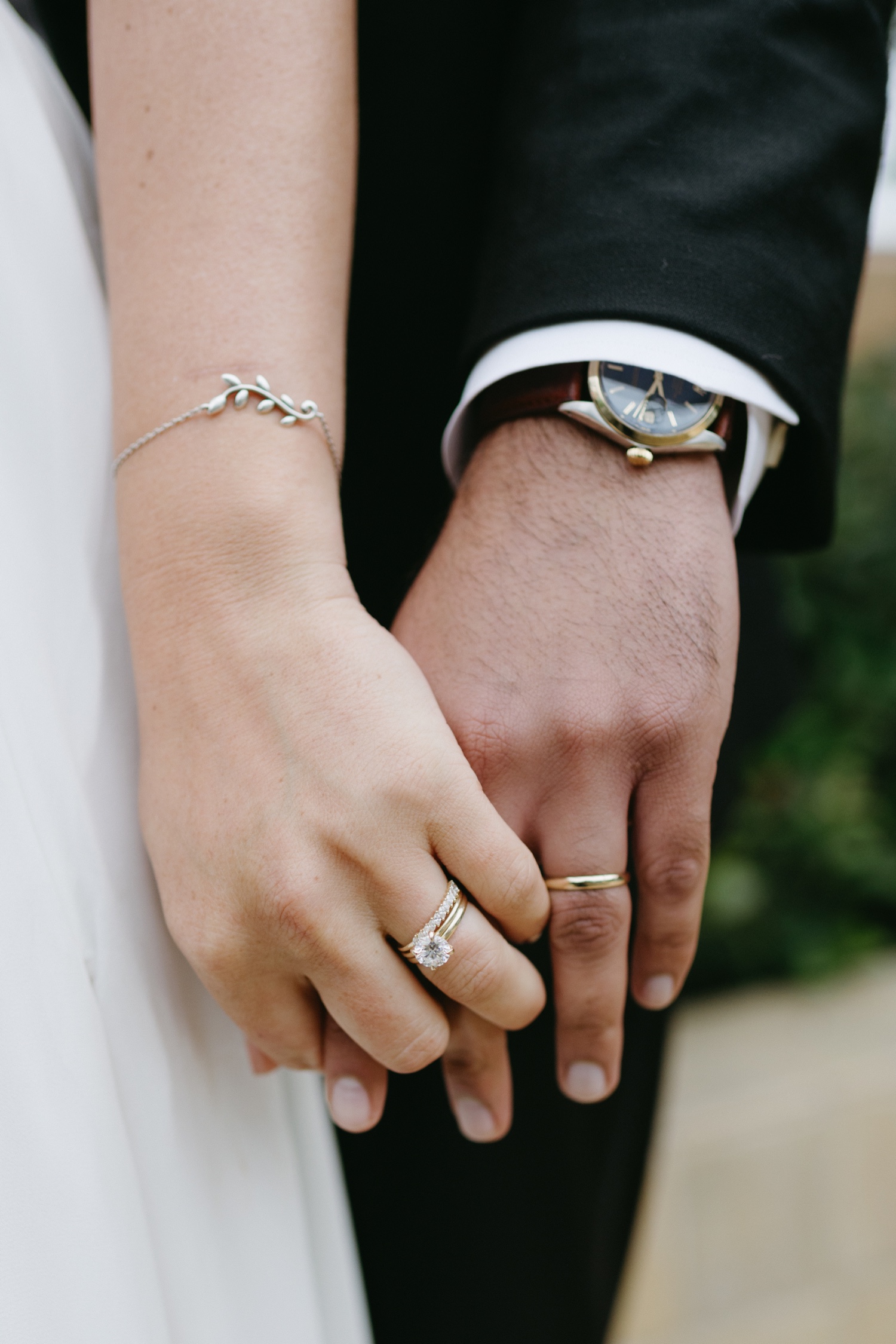 wedding ring details grooms watch